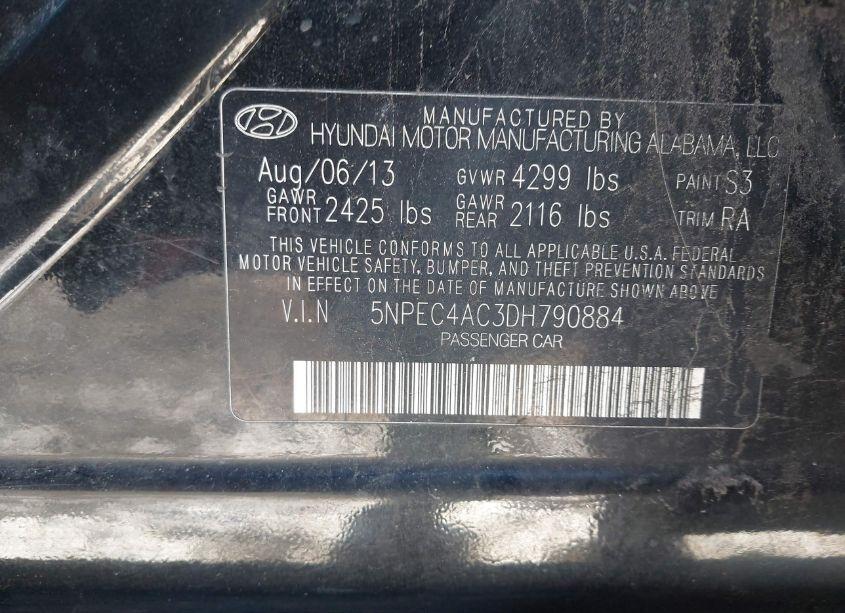 Photo 9 of 2013 Hyundai Sonata LIMITED (VIN 5NPEC4AC3DH790884)