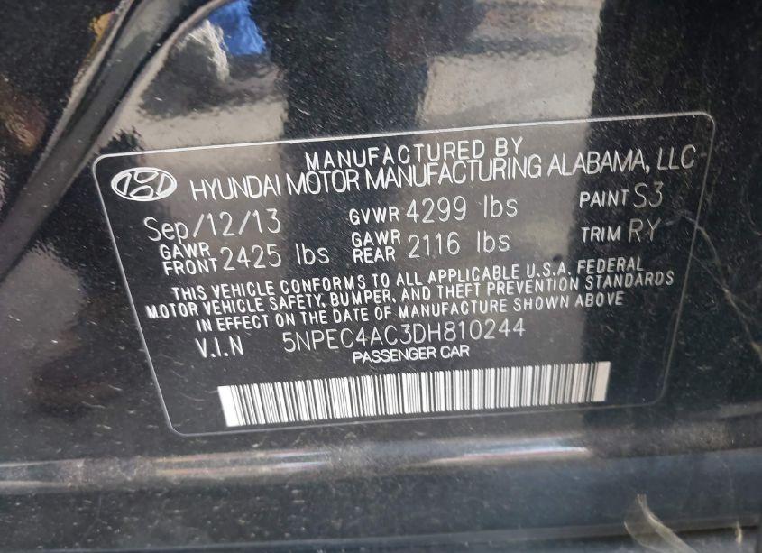 Photo 9 of 2013 Hyundai Sonata SE (VIN 5NPEC4AC3DH810244)