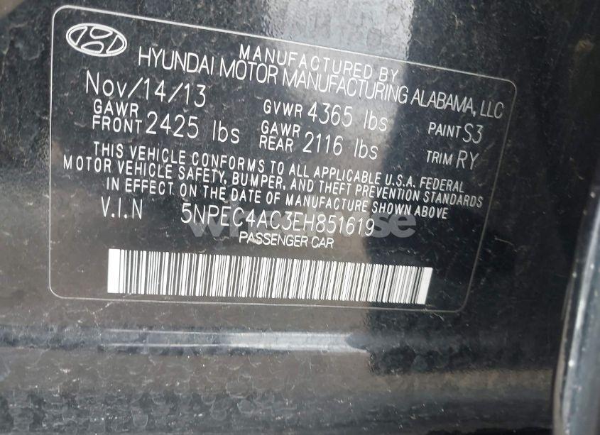 Photo 9 of 2014 Hyundai Sonata SE (VIN 5NPEC4AC3EH851619)