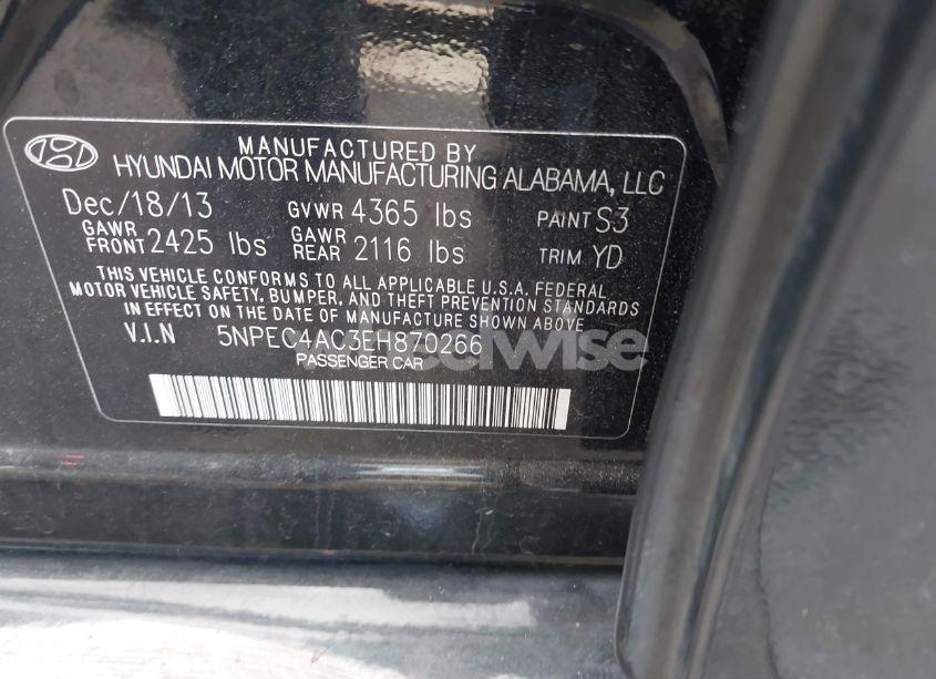Photo 9 of 2014 Hyundai Sonata LIMITED (VIN 5NPEC4AC3EH870266)