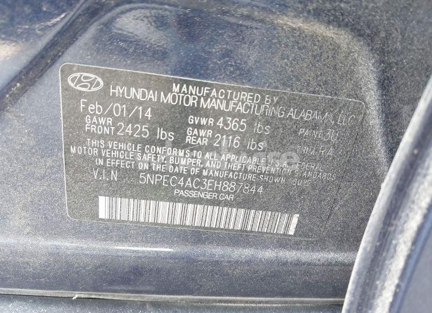 Photo 9 of 2014 Hyundai Sonata SE (VIN 5NPEC4AC3EH887844)