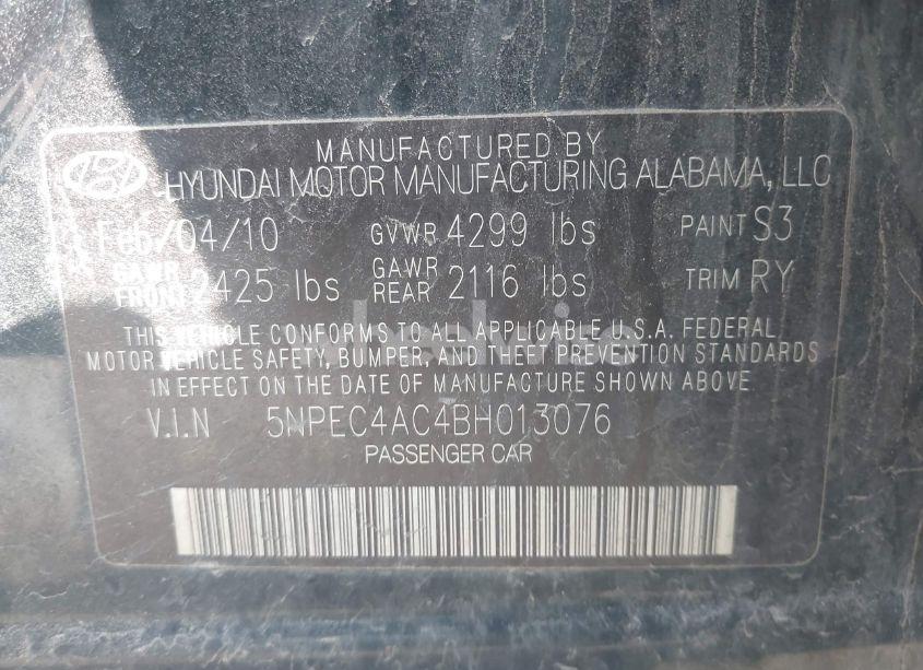 Photo 9 of 2011 Hyundai Sonata SE (VIN 5NPEC4AC4BH013076)