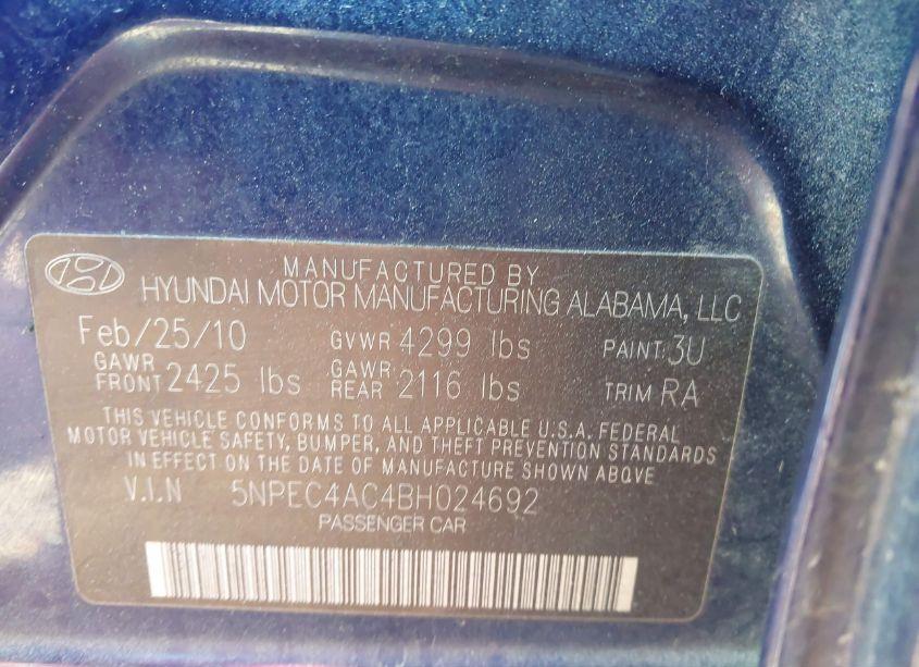 Photo 9 of 2011 Hyundai Sonata SE/LIMITED (VIN 5NPEC4AC4BH024692)