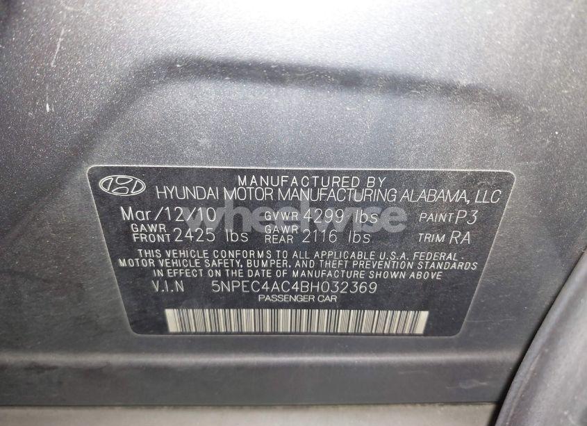 Photo 9 of 2011 Hyundai Sonata LIMITED (VIN 5NPEC4AC4BH032369)