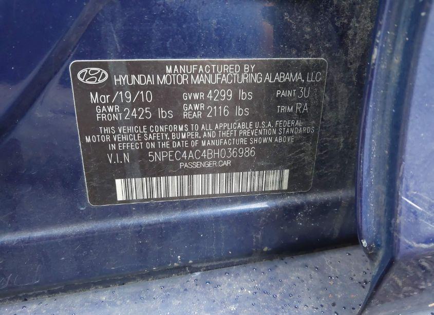 Photo 9 of 2011 Hyundai Sonata LIMITED (VIN 5NPEC4AC4BH036986)