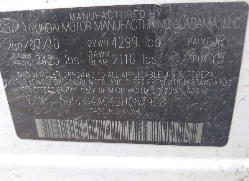 Photo 9 of 2011 Hyundai Sonata LIMITED (VIN 5NPEC4AC4BH087968)