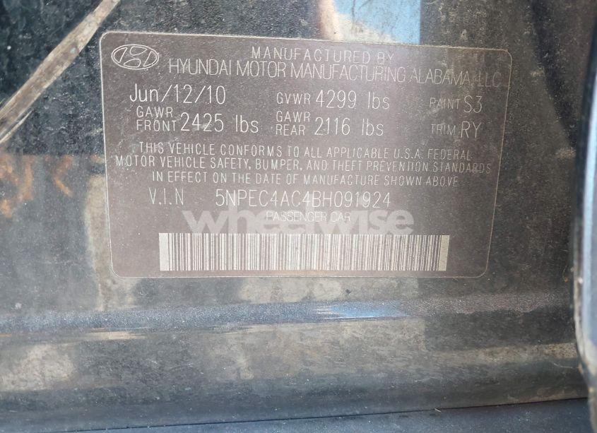 Photo 9 of 2011 Hyundai Sonata LIMITED (VIN 5NPEC4AC4BH091924)