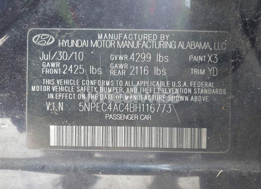 Photo 9 of 2011 Hyundai Sonata LIMITED (VIN 5NPEC4AC4BH116773)