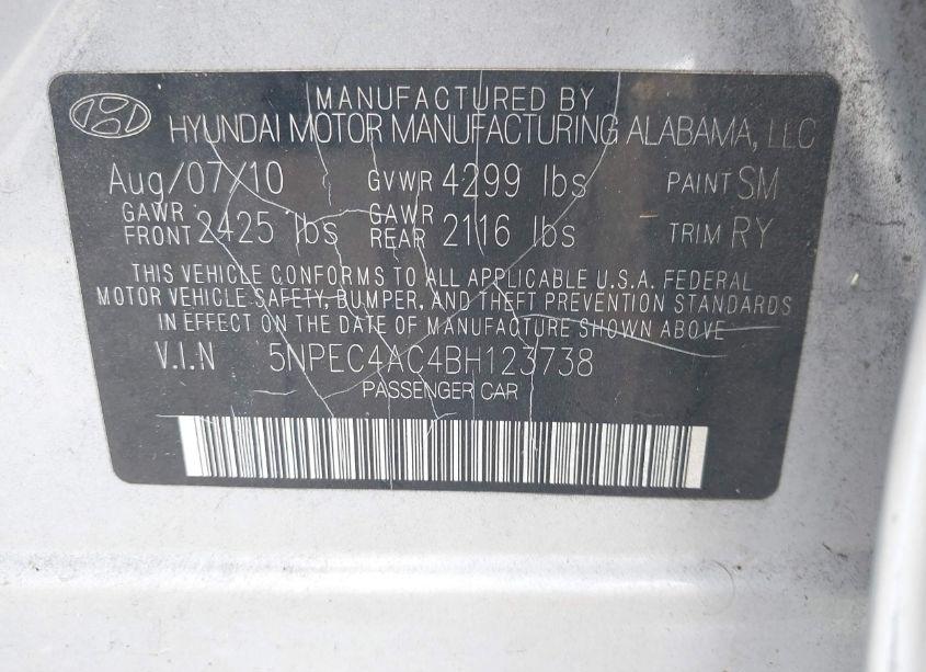 Photo 9 of 2011 Hyundai Sonata LIMITED (VIN 5NPEC4AC4BH123738)