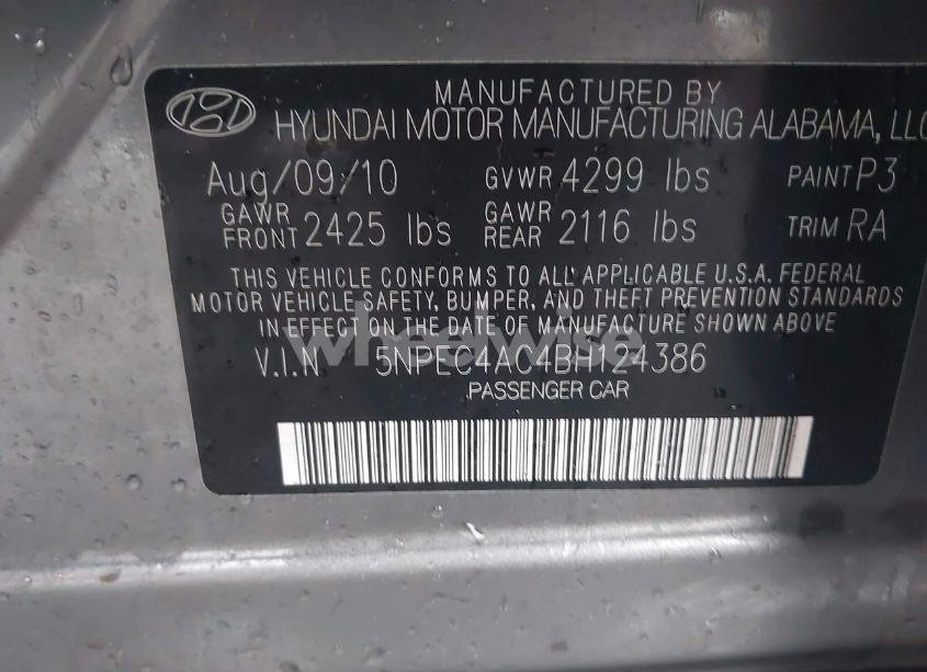 Photo 9 of 2011 Hyundai Sonata SE (VIN 5NPEC4AC4BH124386)