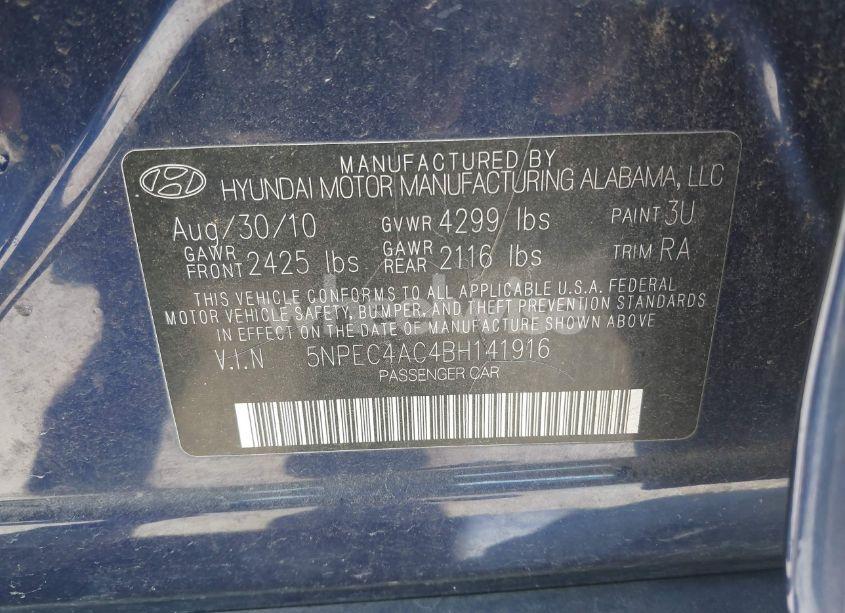 Photo 9 of 2011 Hyundai Sonata SE (VIN 5NPEC4AC4BH141916)