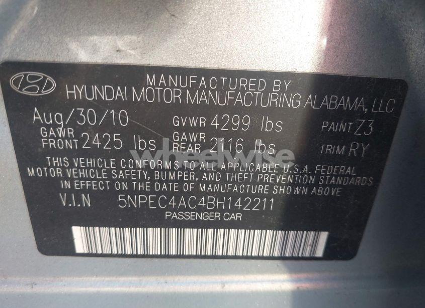 Photo 9 of 2011 Hyundai Sonata SE (VIN 5NPEC4AC4BH142211)