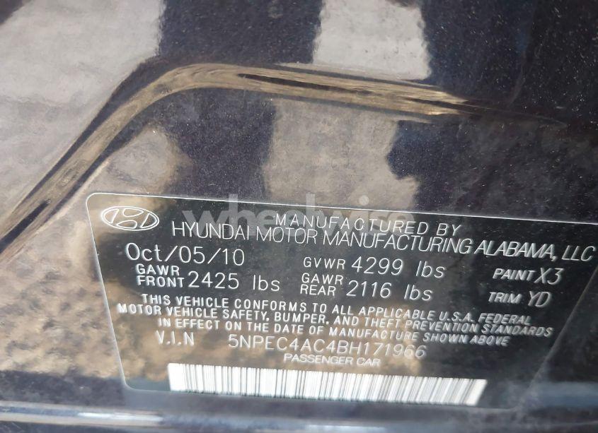 Photo 9 of 2011 Hyundai Sonata LIMITED (VIN 5NPEC4AC4BH171966)