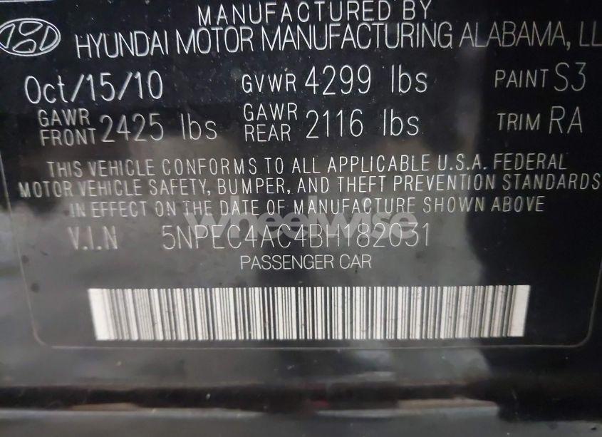 Photo 9 of 2011 Hyundai Sonata LIMITED (VIN 5NPEC4AC4BH182031)