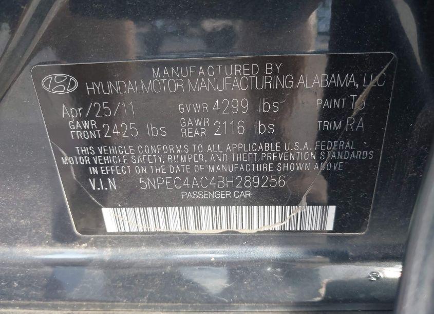 Photo 9 of 2011 Hyundai Sonata LIMITED (VIN 5NPEC4AC4BH289256)