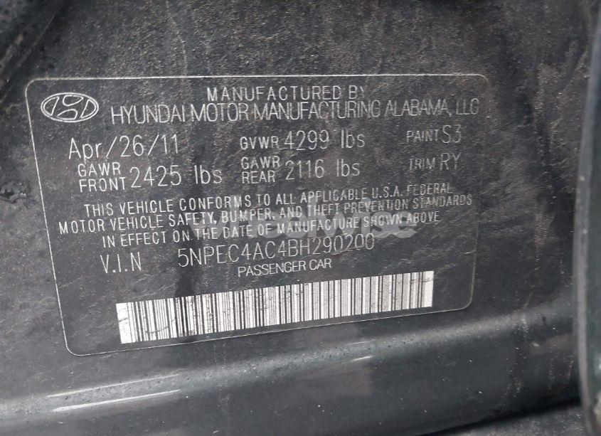Photo 9 of 2011 Hyundai Sonata SE/LIMITED (VIN 5NPEC4AC4BH290200)