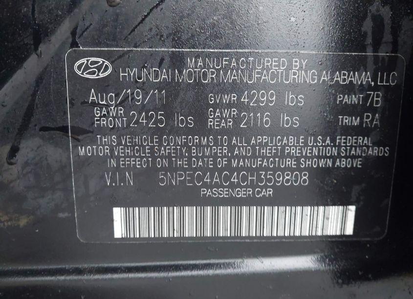 Photo 9 of 2012 Hyundai Sonata LIMITED (VIN 5NPEC4AC4CH359808)