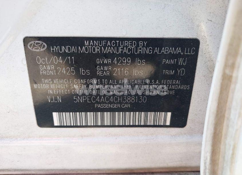 Photo 9 of 2012 Hyundai Sonata LIMITED (VIN 5NPEC4AC4CH388130)