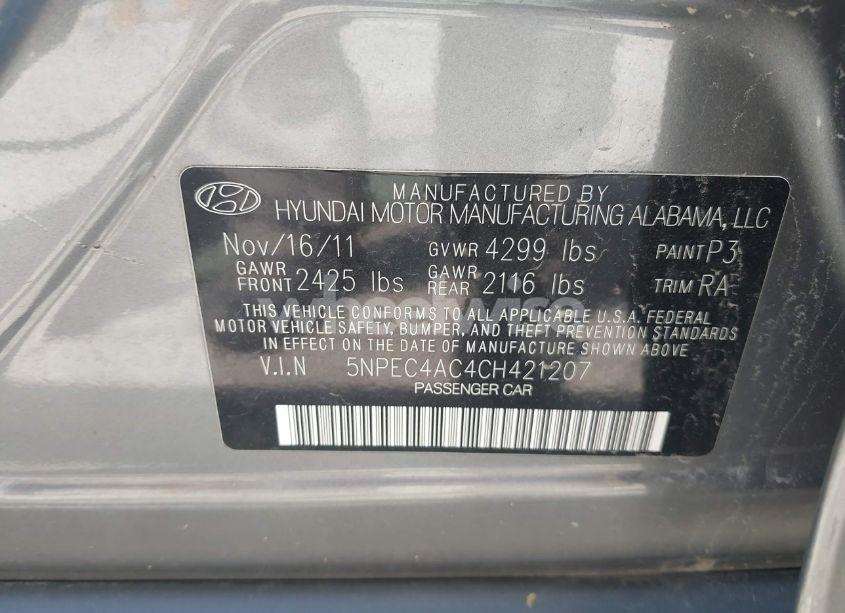 Photo 9 of 2012 Hyundai Sonata LIMITED (VIN 5NPEC4AC4CH421207)