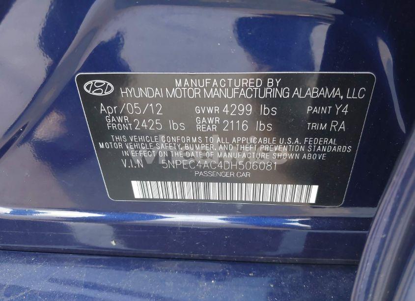 Photo 9 of 2013 Hyundai Sonata SE (VIN 5NPEC4AC4DH506081)