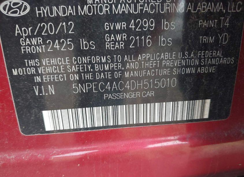 Photo 9 of 2013 Hyundai Sonata LIMITED (VIN 5NPEC4AC4DH515010)