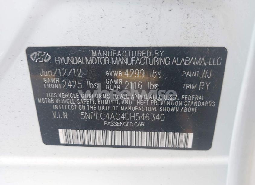 Photo 9 of 2013 Hyundai Sonata SE (VIN 5NPEC4AC4DH546340)