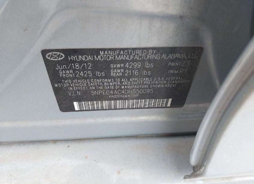 Photo 9 of 2013 Hyundai Sonata SE (VIN 5NPEC4AC4DH550095)