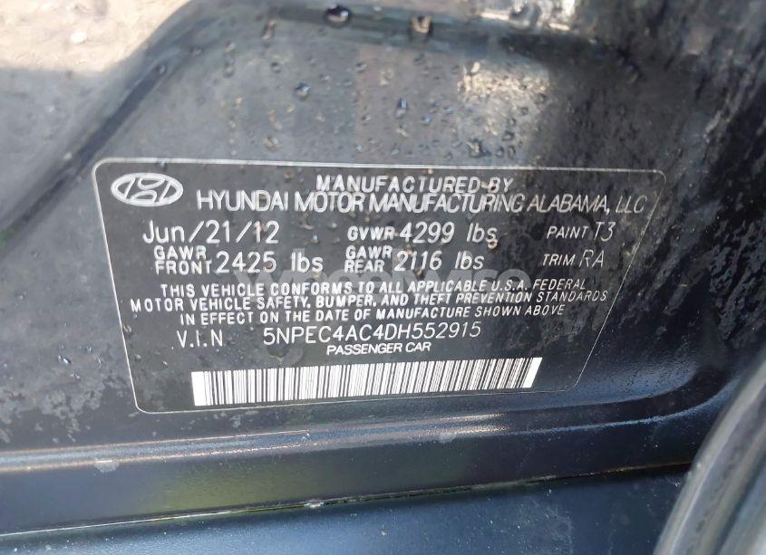 Photo 9 of 2013 Hyundai Sonata SE (VIN 5NPEC4AC4DH552915)