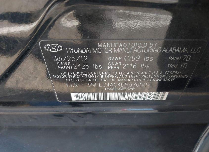 Photo 9 of 2013 Hyundai Sonata LIMITED (VIN 5NPEC4AC4DH570007)