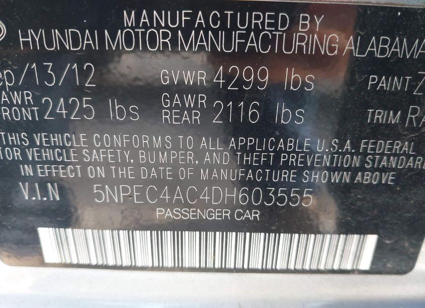 Photo 9 of 2013 Hyundai Sonata LIMITED (VIN 5NPEC4AC4DH603555)