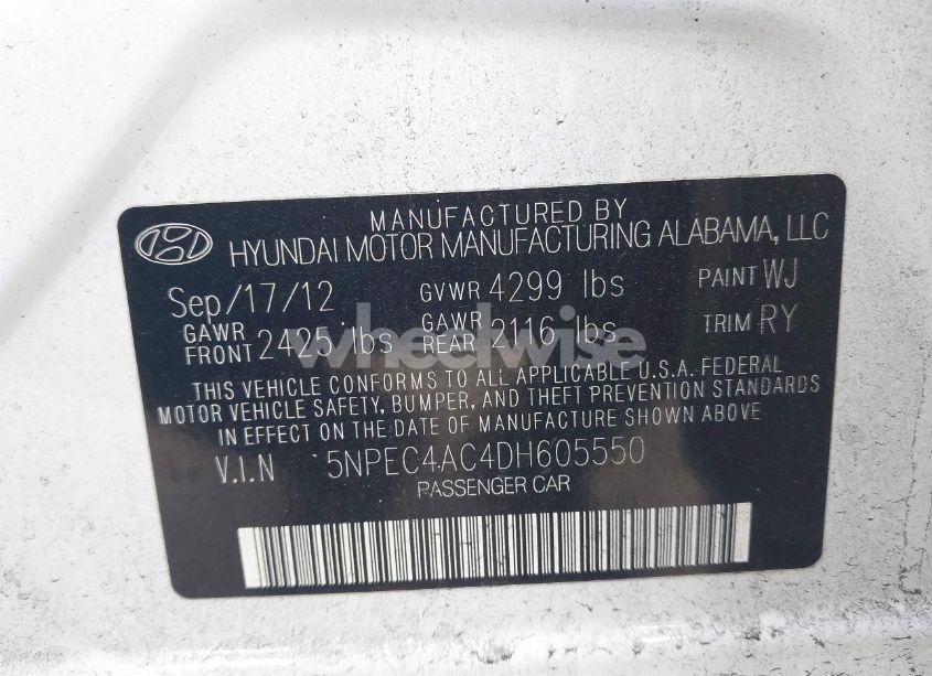 Photo 9 of 2013 Hyundai Sonata LIMITED (VIN 5NPEC4AC4DH605550)