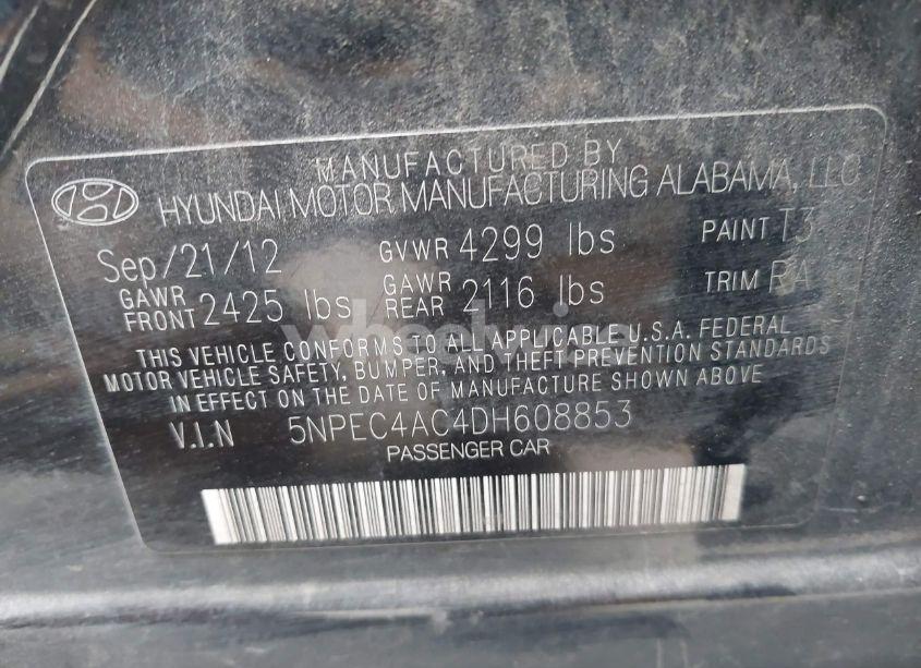 Photo 9 of 2013 Hyundai Sonata SE (VIN 5NPEC4AC4DH608853)