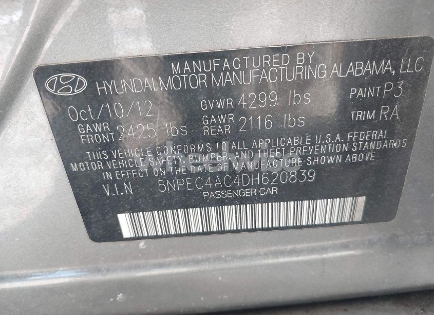 Photo 9 of 2013 Hyundai Sonata LIMITED (VIN 5NPEC4AC4DH620839)