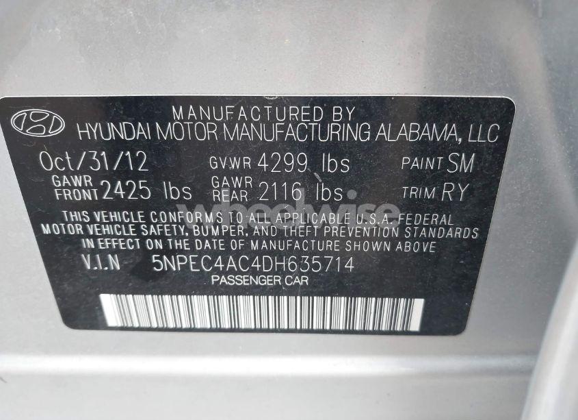 Photo 9 of 2013 Hyundai Sonata LIMITED (VIN 5NPEC4AC4DH635714)