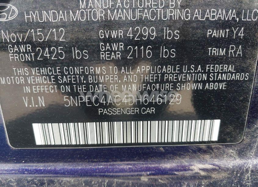 Photo 9 of 2013 Hyundai Sonata LIMITED (VIN 5NPEC4AC4DH646129)