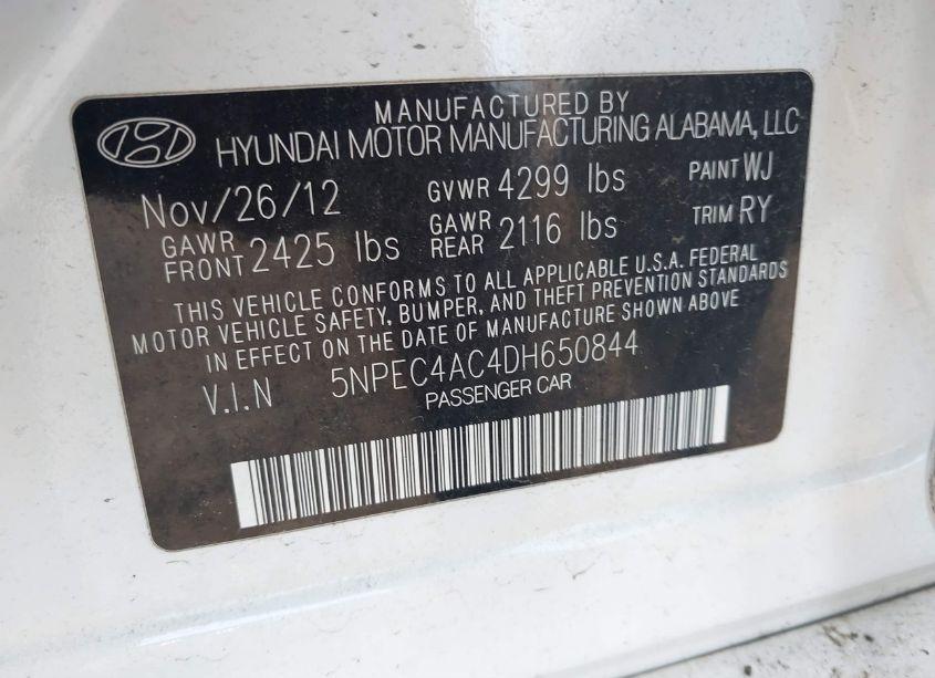 Photo 9 of 2013 Hyundai Sonata LIMITED (VIN 5NPEC4AC4DH650844)