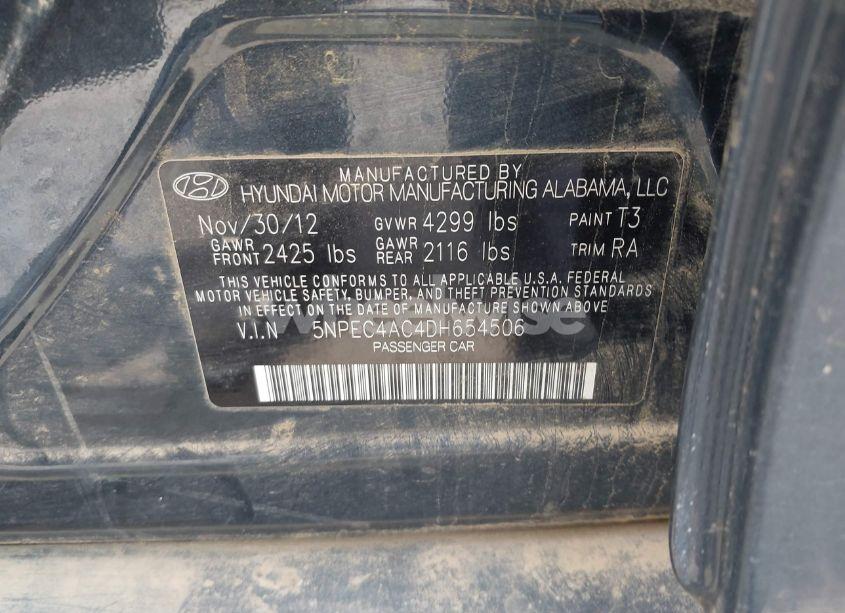 Photo 9 of 2013 Hyundai Sonata SE (VIN 5NPEC4AC4DH654506)