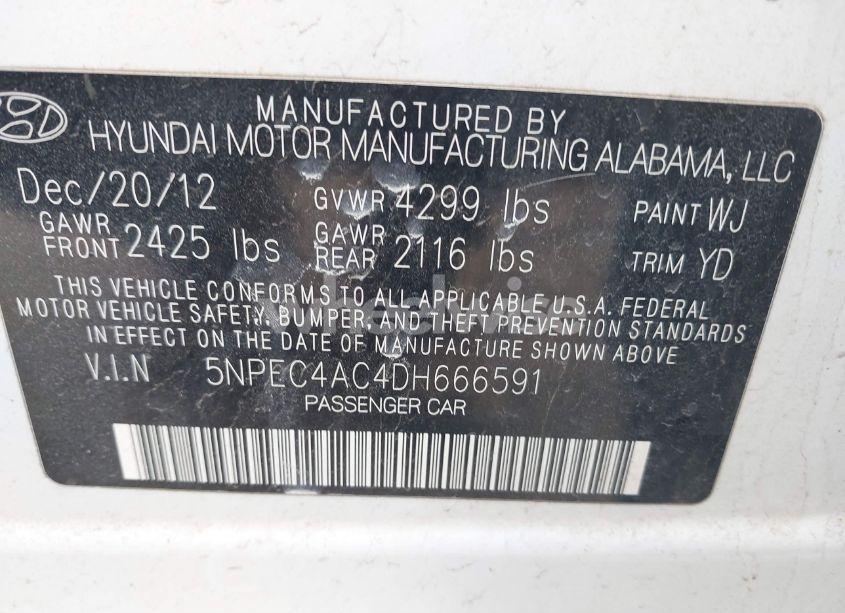 Photo 9 of 2013 Hyundai Sonata LIMITED (VIN 5NPEC4AC4DH666591)