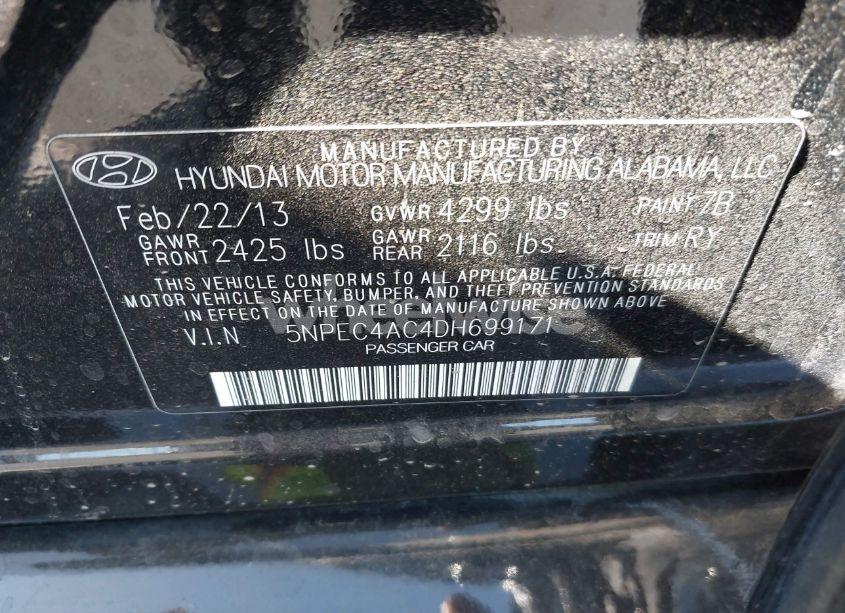 Photo 9 of 2013 Hyundai Sonata LIMITED (VIN 5NPEC4AC4DH699171)