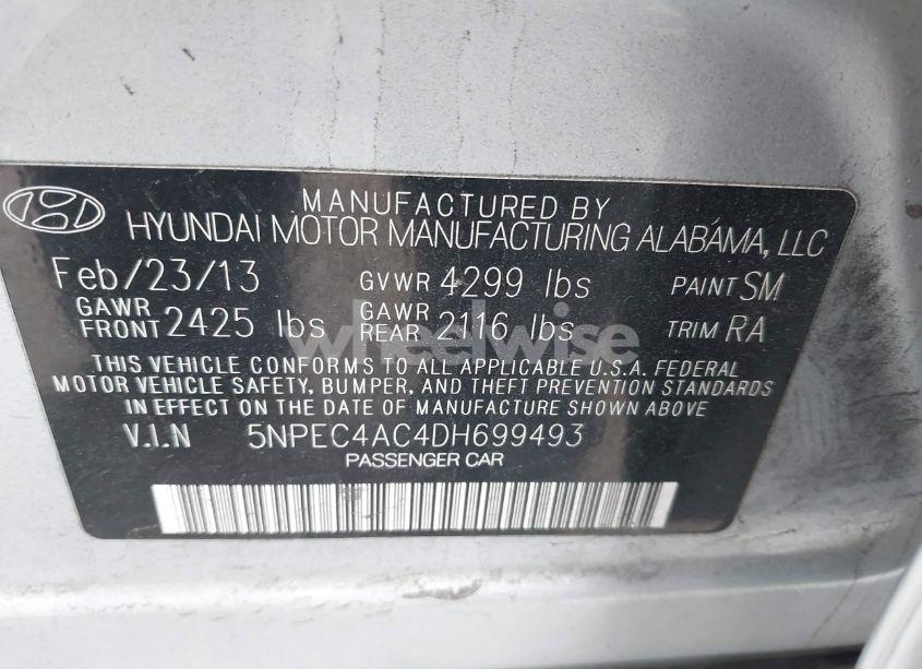 Photo 9 of 2013 Hyundai Sonata LIMITED (VIN 5NPEC4AC4DH699493)