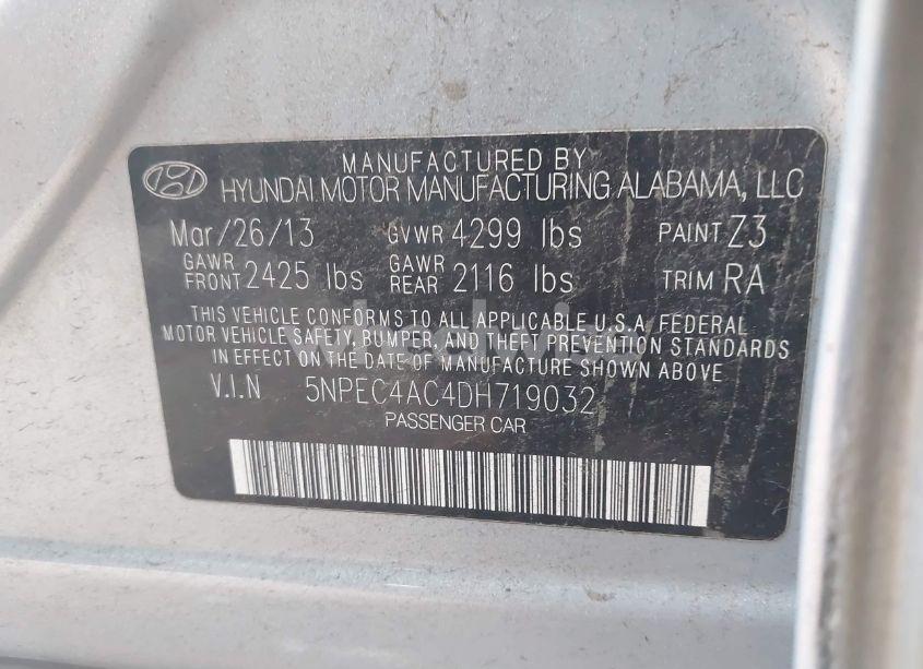Photo 9 of 2013 Hyundai Sonata LIMITED (VIN 5NPEC4AC4DH719032)