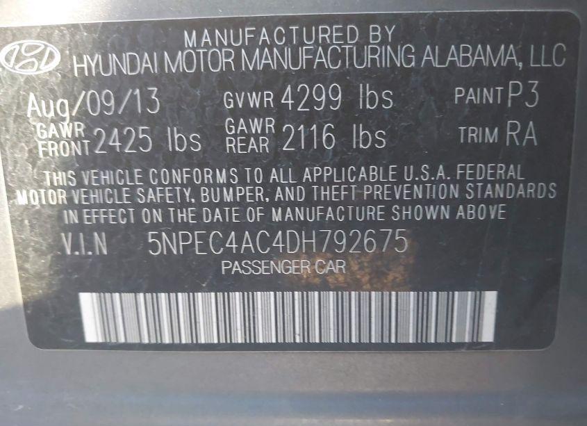 Photo 9 of 2013 Hyundai Sonata SE (VIN 5NPEC4AC4DH792675)