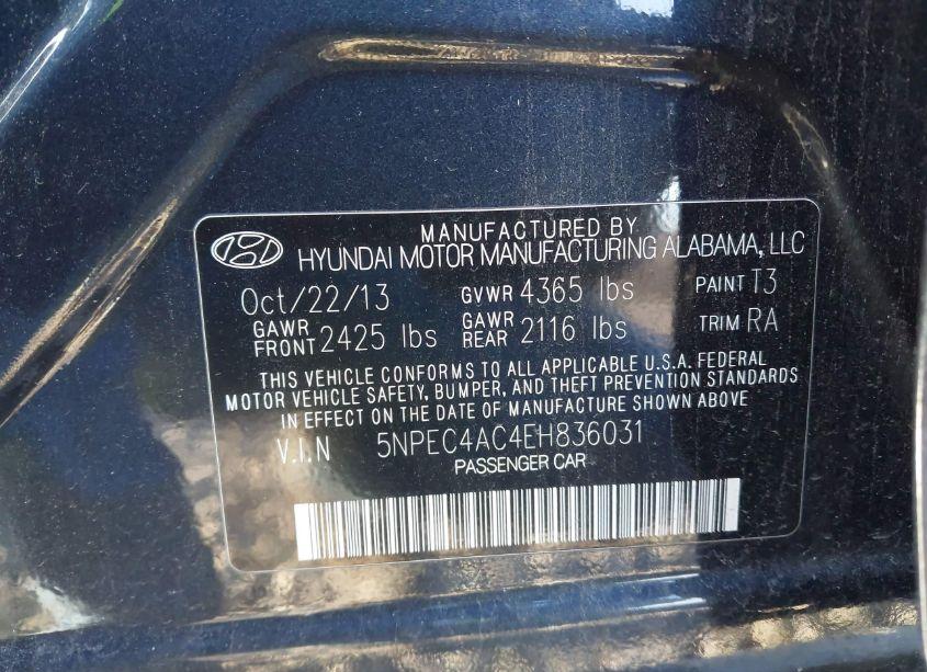 Photo 9 of 2014 Hyundai Sonata LIMITED (VIN 5NPEC4AC4EH836031)