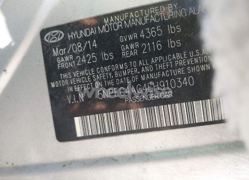 Photo 9 of 2014 Hyundai Sonata LIMITED (VIN 5NPEC4AC4EH910340)