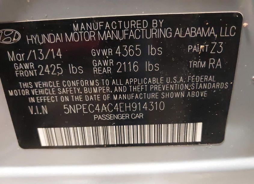 Photo 9 of 2014 Hyundai Sonata LIMITED (VIN 5NPEC4AC4EH914310)