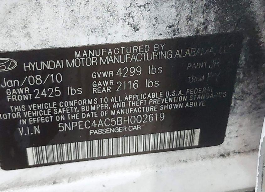 Photo 9 of 2011 Hyundai Sonata LIMITED (VIN 5NPEC4AC5BH002619)