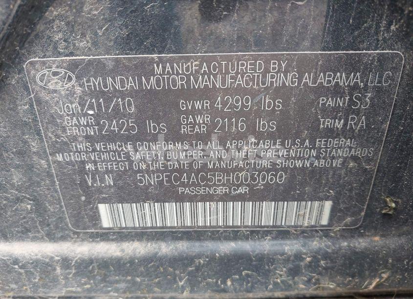 Photo 9 of 2011 Hyundai Sonata LIMITED (VIN 5NPEC4AC5BH003060)