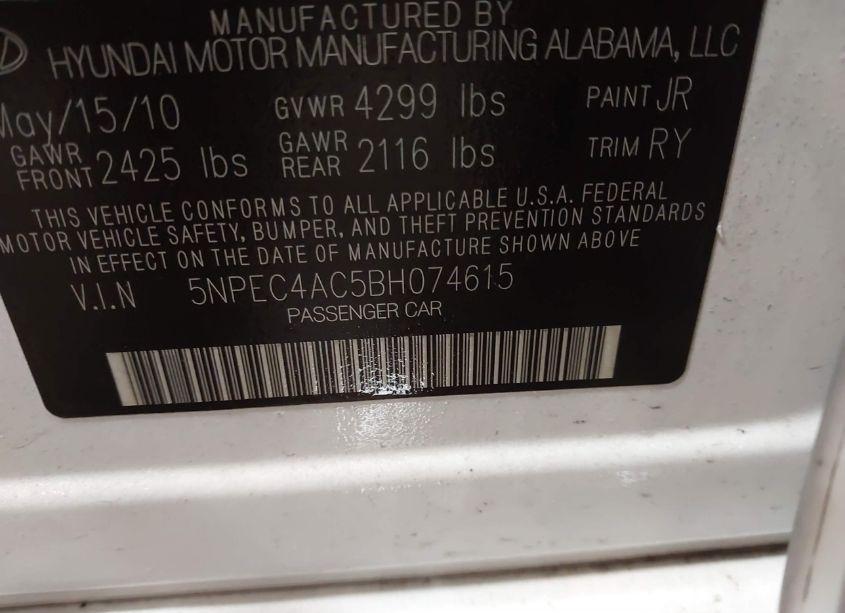 Photo 9 of 2011 Hyundai Sonata SE (VIN 5NPEC4AC5BH074615)