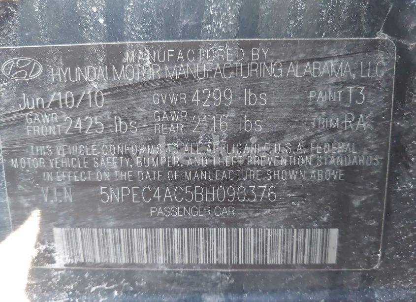 Photo 9 of 2011 Hyundai Sonata LIMITED (VIN 5NPEC4AC5BH090376)