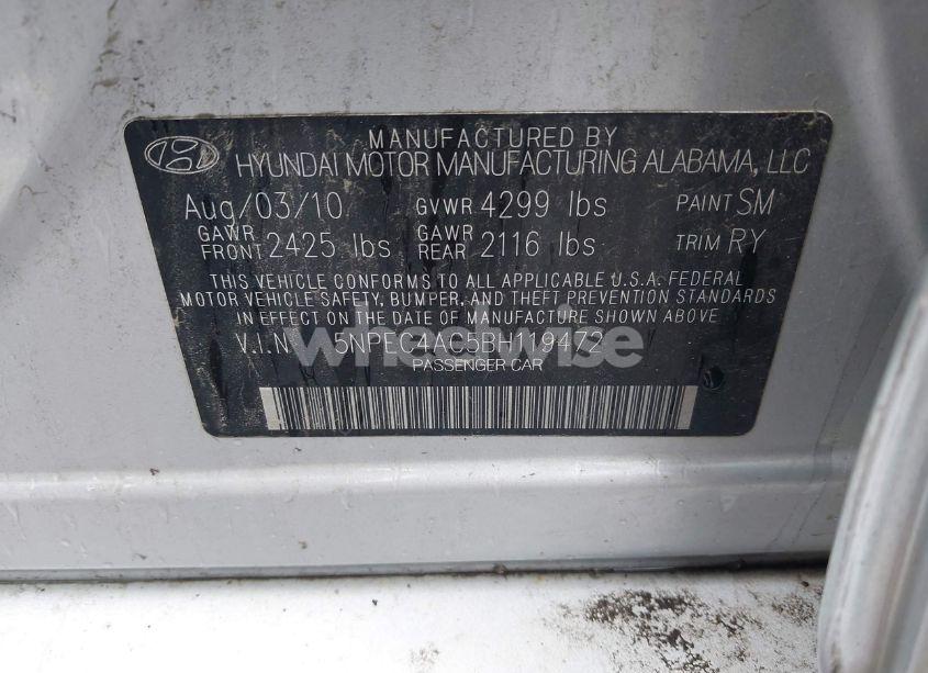 Photo 9 of 2011 Hyundai Sonata LIMITED (VIN 5NPEC4AC5BH119472)